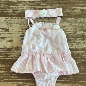 Pink Striped Baby Girl Dress Romper with Headband